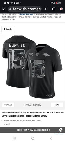 Denver Broncos #15 BONITTO Salute to Service black Jersey