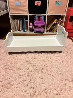 White Wooden Doll Bed with Floral Detail  18 inch dolls, American girl size