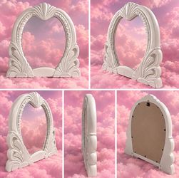 1980s Vintage postmodern Art Deco Italian mermaid white lacquered vanity mirror