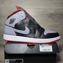 NEW Nike Air Jordan 1 Mid Shoes Black Cement Grey Red White DQ8426-006 Size 13