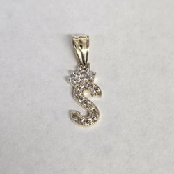 10kt Gold CZ Stone "S" Charm