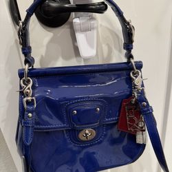 Coach Mini Willis Cobalt Blue Patent Leather Crossbody Rare Turnlock