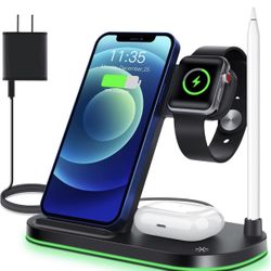 Wireless Charger, 4 in 1 Wireless Charging Stand for Apple Watch Series SE,6,5,4,3,2,1, AirPods Pro and Apple Pencil,15W Fast Dock Charging Station fo