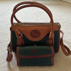 Dooney & Bourke Satchel Purse With Green Pebble Leather And Matching Wallet