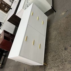 54" W Dresser Chest with 6 Drawers, Wooden Dresser Tower with Wide Storage Space, Dresser Closet for Living Room Bedroom Hallway (White/Metal Leg)