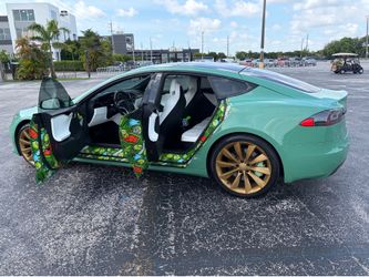 2017 Tesla Model S 90D | 79k Miles | Custom Green Wrap | White Interior | Sunroof | Gold Wheels
