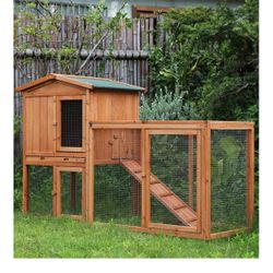 Chicken Coop Large Wooden Outdoor Bunny Rabbit Hutch Hen Cage with Ventilation Door, Removable Tray & Ramp Garden Backyard Pet House Chicken Nesting B