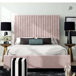 Pink upholstered platform bed