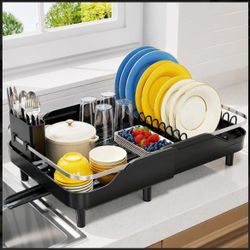 Large Black Dish Drying Rack with Drainboard