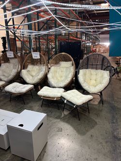 New Birdcage Lounge Chair 450 lbs Capacity Indoor Outdoor Wicker Egg Chair Set w/ Ottoman Footrest