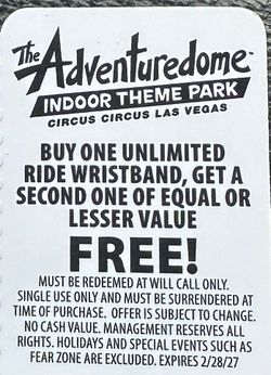 Adventuredome BOGO SALE 10.00