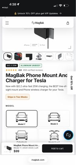 MagBak Phone Mount and Charger for Tesla Model Y 2020-2024 USED