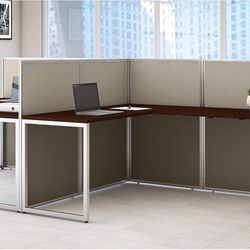 Double Cubicle Desk with Privacy Panels | Easy Office Collection Two Person L Shaped Table 