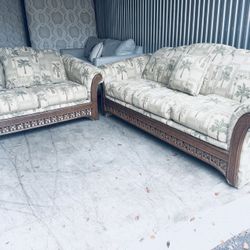 Elegant Upscale Tommy Bahama Royal Palm Solid Wood Queen Sleeper Sofa & Loveseat(Mattress Never Used)