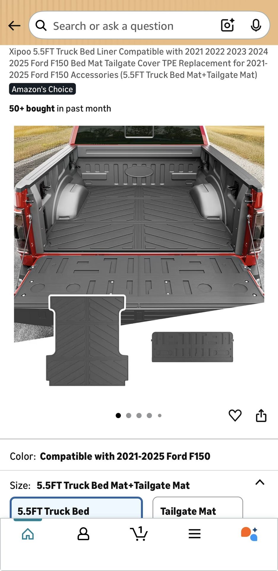 Xipoo 5.5FT Truck Bed Liner Compatible with 2021 2022 2023 2024 2025 Ford F150 Bed Mat Tailgate Cover TPE Replacement for 2021-2025 Ford F150 Accessor