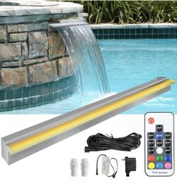48" Waterfall Spillway Stainless Steel Pool Fountain With 7 Colors LED Light Changing Remote