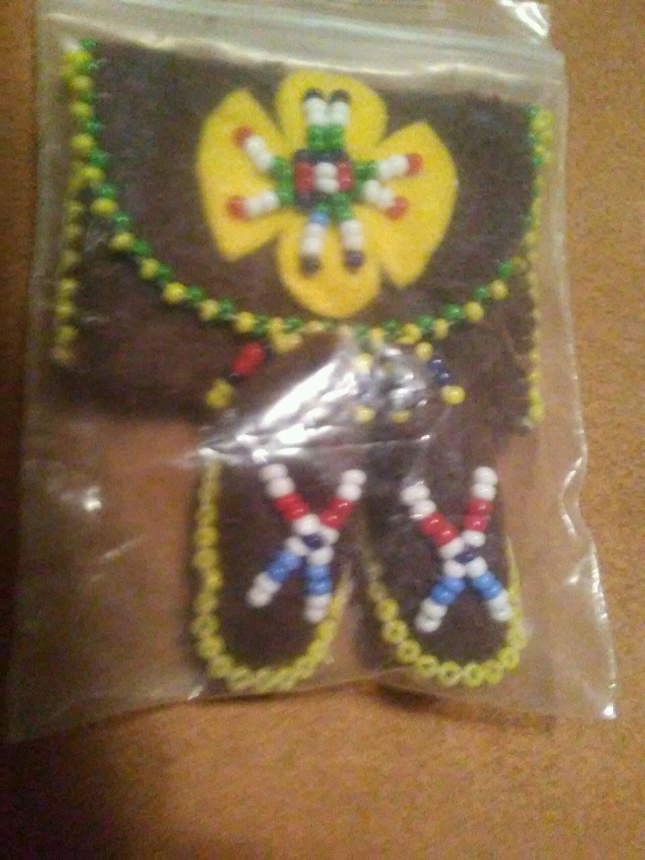 Beaded Barrettes/small Pouch W/ Moccasins/bead And Leather Pouch