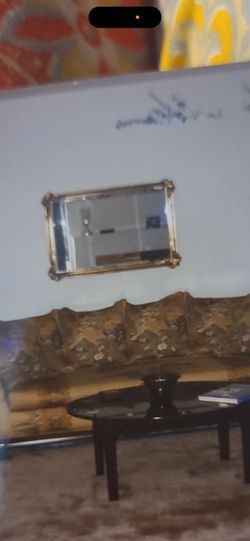 Large Vintage Wood And Beveled Glass Mirror 