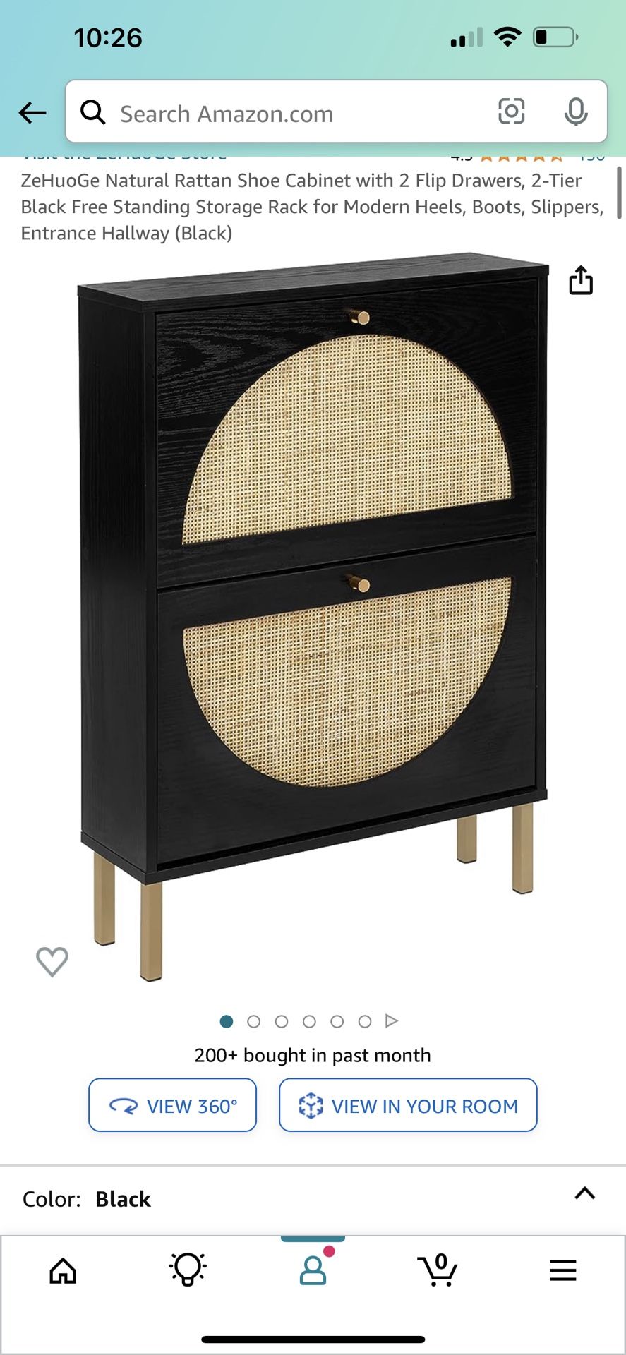 Black Rattan Shoe Cabinet IN BOX