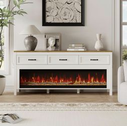 Modern Fireplace TV Stand for Up to 75 Inch TV, Entertainment Center with 60" Electric Fireplace for 65 75 Inch TV, 65" TV Stand with Storage Cabinet