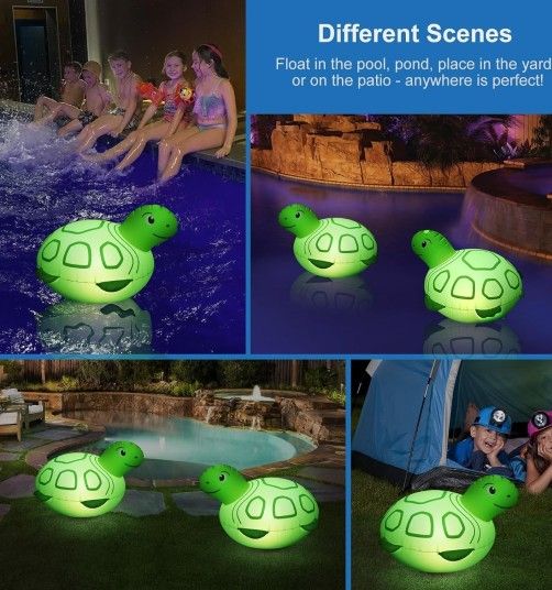 Floating Pool Lights Turtle Solar Powered, IP68 Waterproof Glow in The Dark Solar Pool Lights That Float, Inflatable Solar Turtle Pool Lights Floating