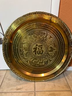 Brass Asian tray decor Japanese wall hanging, Table Top