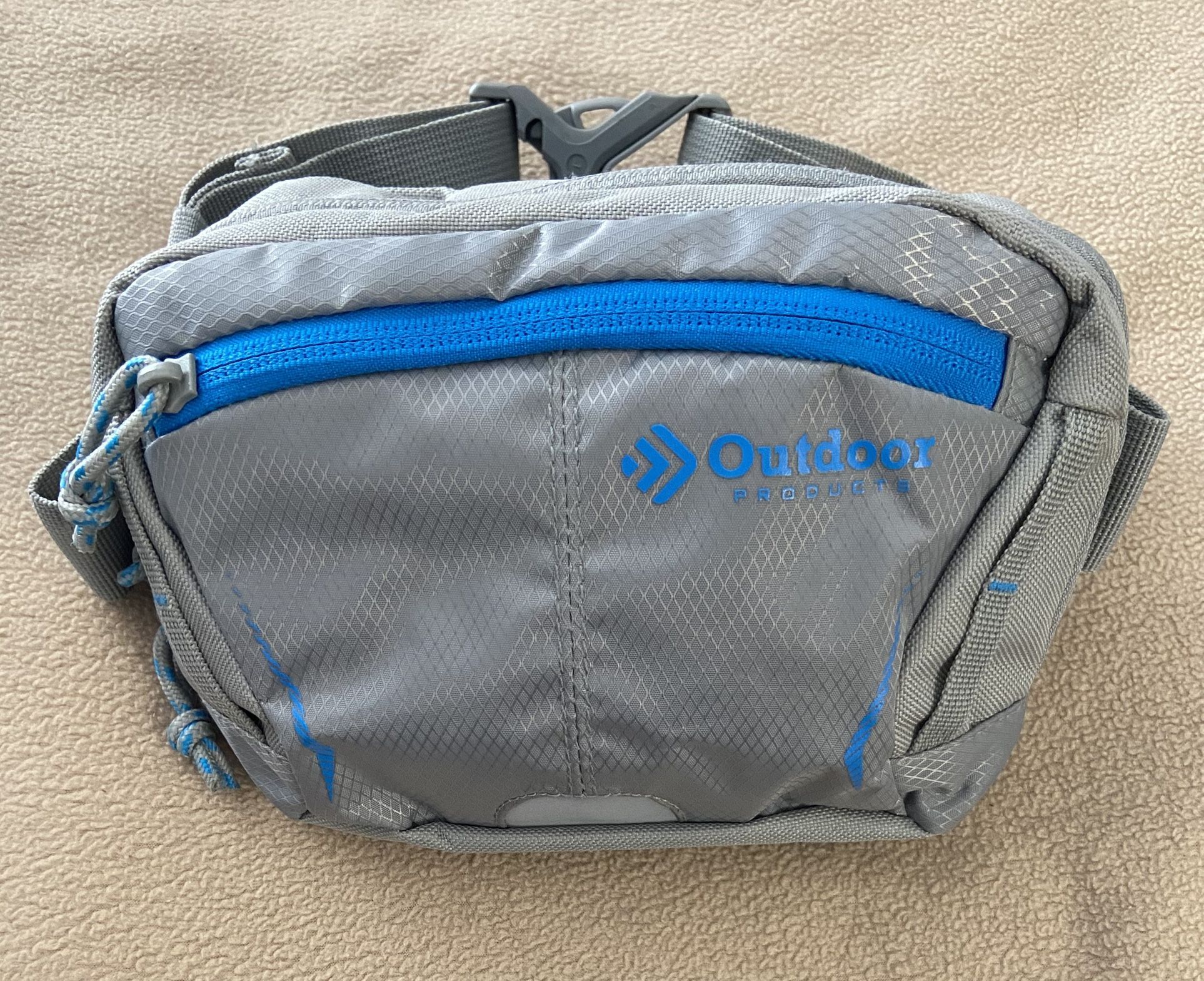 Outdoor products nylon gray and blue 3 compartment Fannie Fanny pack bag Waist Pack