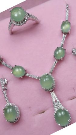925 sterling silver certified A grade jade jewelry set