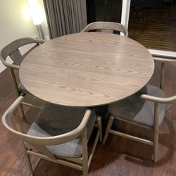 Room& Board Round Table With Arm Chairs In Flint Fabric