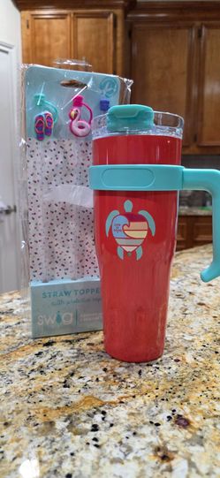 Corkcicle Life is Good Sea Turtle Hydrate Tumbler (40 oz) w/ 3 straws and 3 straw toppers. NEW