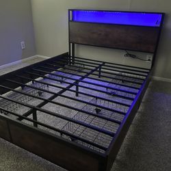 Queen Size Bedframe With LED And USB Charging Station