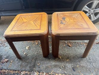 Pair of Wood End Tables with Parquet Tops