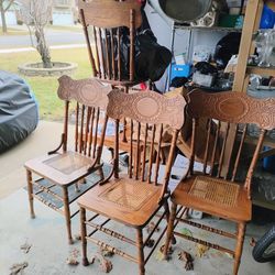 4 Wooden Spindle Back Cane Seat Chairs