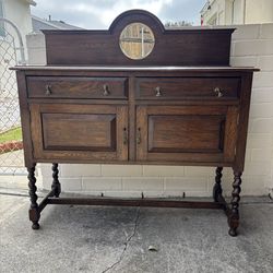 Antique Barley Twist Oak Sideboard / Buffet / Credenza with Mirror