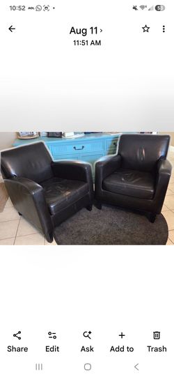 Pair of Dark Brown Faux Leather Club Chairs
