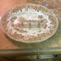 This item is a J.G. Meakin Romantic England 12-inch oval platter featuring the Ightham Mote scene.     
