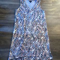 J. Jill Sleeveless V-Neck Midi Dress in Tropical Leaf Print