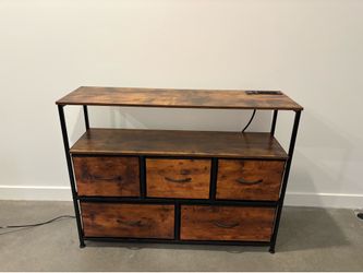 Dresser with 5 fabric  drawers and Charging Station