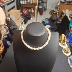 Genuine Cultured Freshwater Pearl 12" Choker Necklace With Baroque Pearls, Barrel Clasp - Excellent Condition