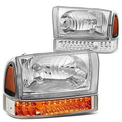 1999 To 2004 Ford F250 F350 Excursion chrome Headlights LED Micas Calaveras Cromadas