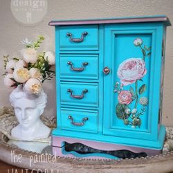 Refinished Floral Jewelry Armoire Box 