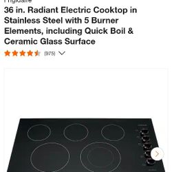 New Un-opened 36" Frigidaire Electric Cooktop