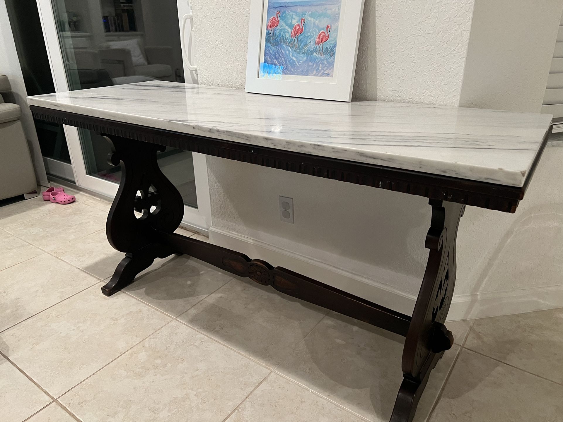 Antique Wooden & Marble Table