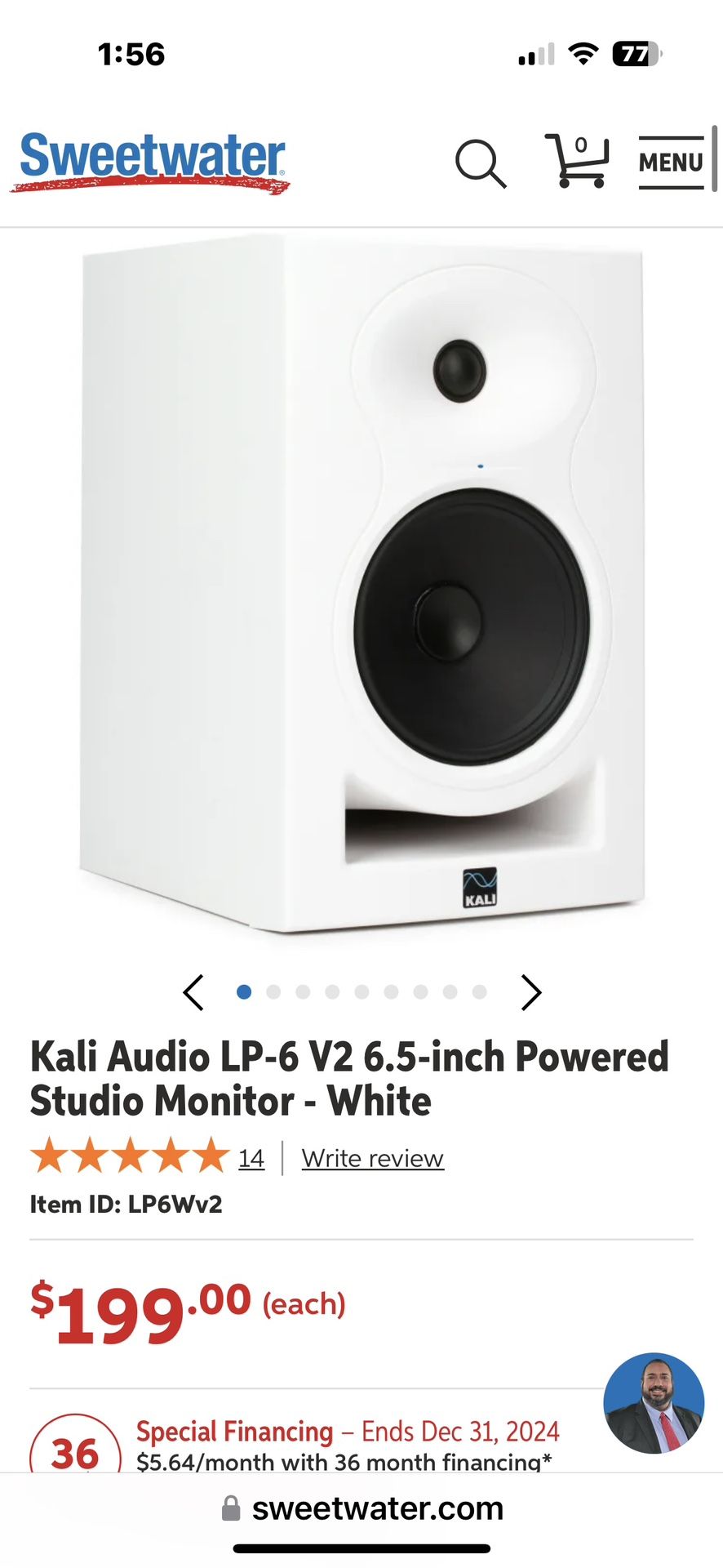 2x Kali Audio LP-6 V2 6.5-inch Powered Studio Monitor - White