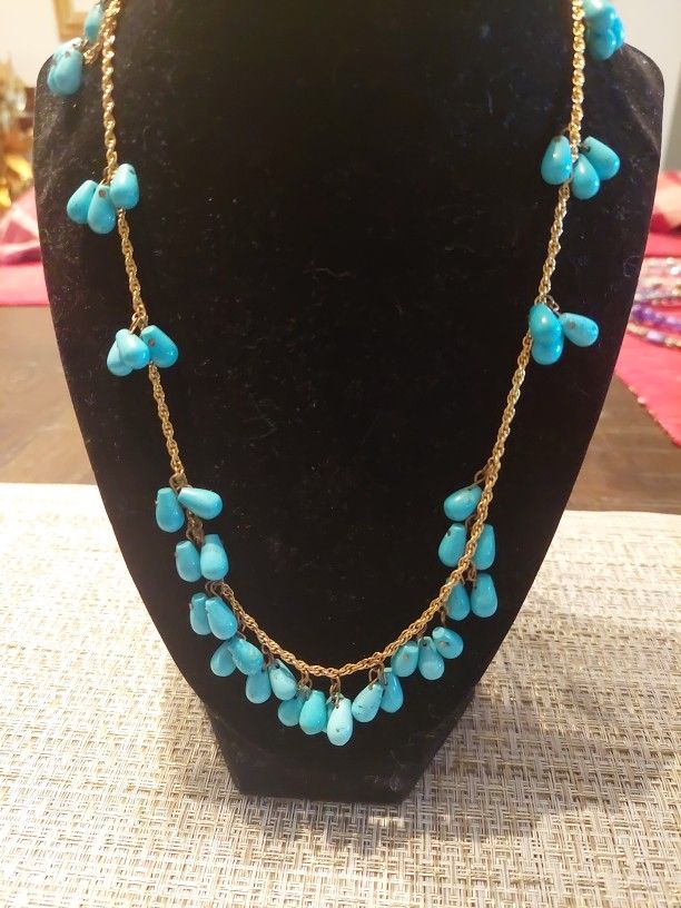 GENUINE TURQUOISE LONG NECKLACE 24"