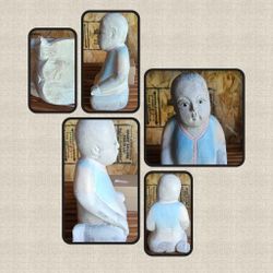 Vintage Asian Wooden Boy Statue Figurine 