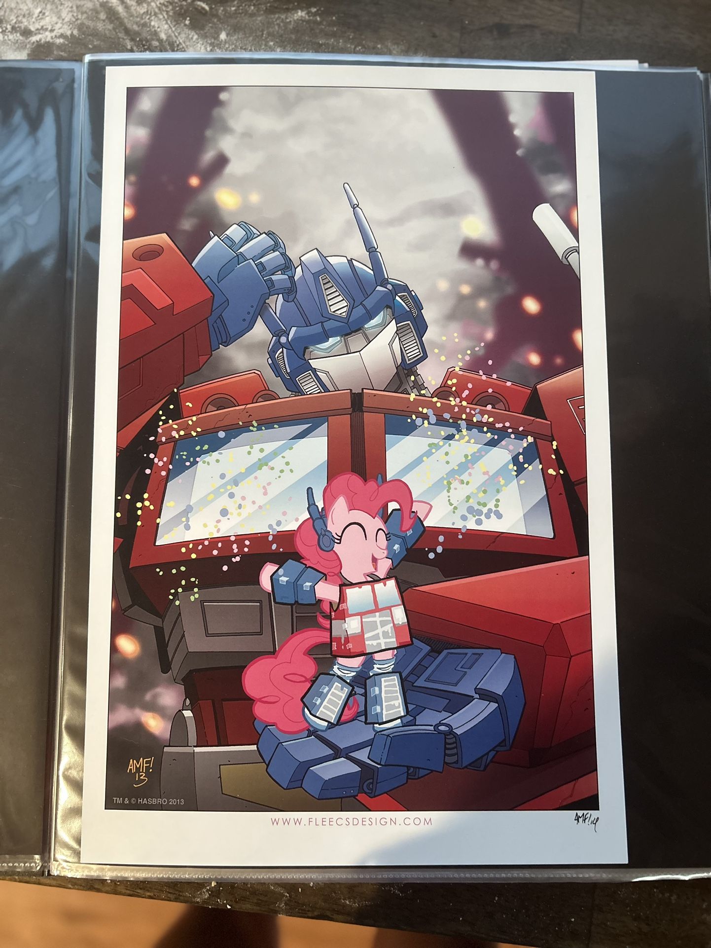 Handisigned Tony Fleecs-Optimus Prime And Pinky Pie Lithograph