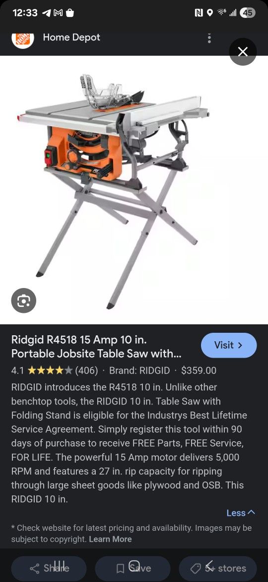 Ridgid  10in  Table Saw With Portable Stand Brand New In Box