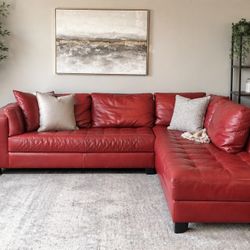 Red Genuine Leather Sectional (Natuzzi) – Modern Chaise Sofa