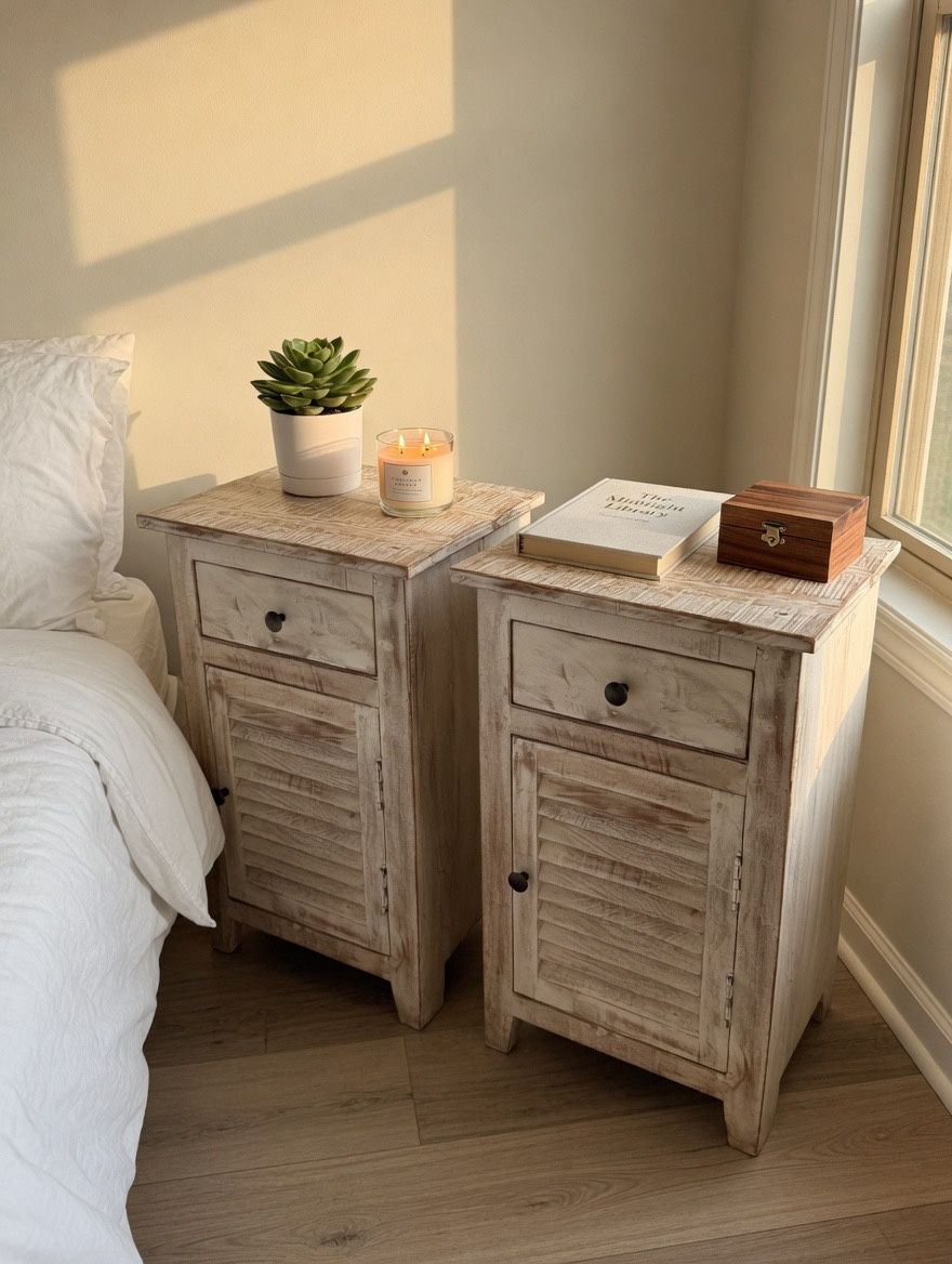 Pair Solid Wood Nightstand / End Tables Side Tables Excellent Condition Distressed Naturally Weathered Look
